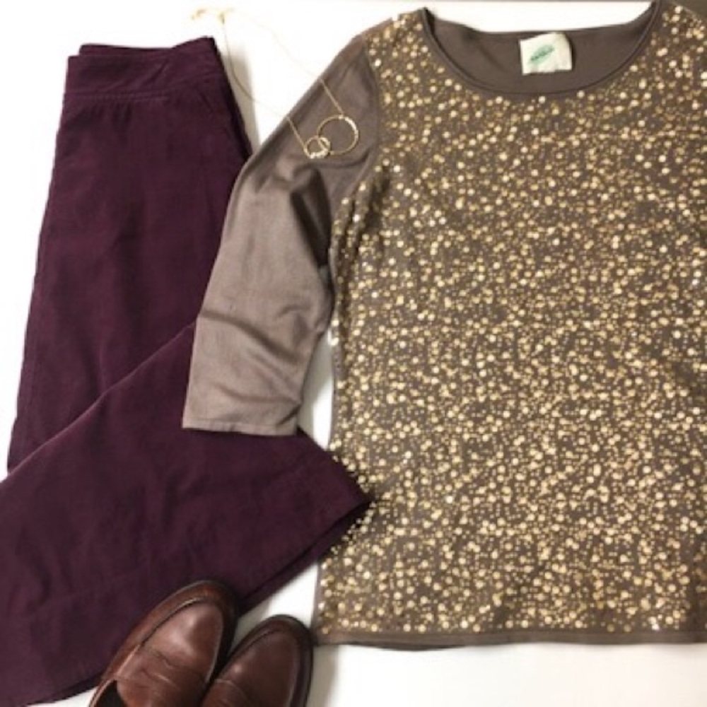 Nature Sequin Sweater, Boat Neck, 3/4 Sleeve